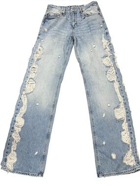 Zara TRF Mid Rise Wide Leg Ripped Jeans Sz 4 NWT